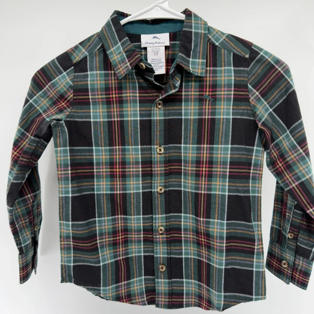 Tommy Bahama‎ Kids Plaid Long Sleeve Button Up Shirt Size S 5/6